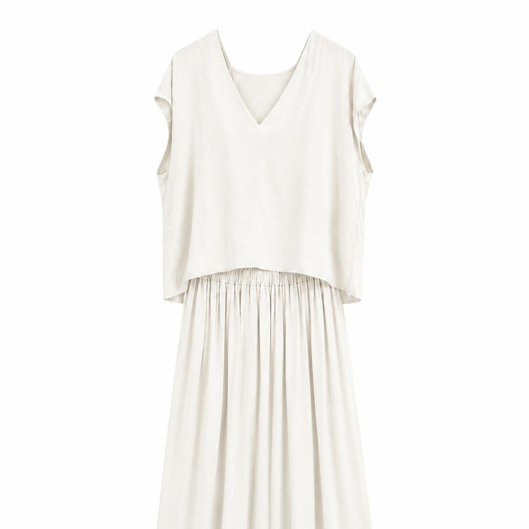 URBANREVERSE Women Viscose Co Ord Set Oversized V Neck Top and Flowing Maxi Pocket Skirt Two Piece Summer Outfit Elastic Waist Pocket Skirt Casual Elegant Holiday Dinner Party Guest Wear Made in Italy