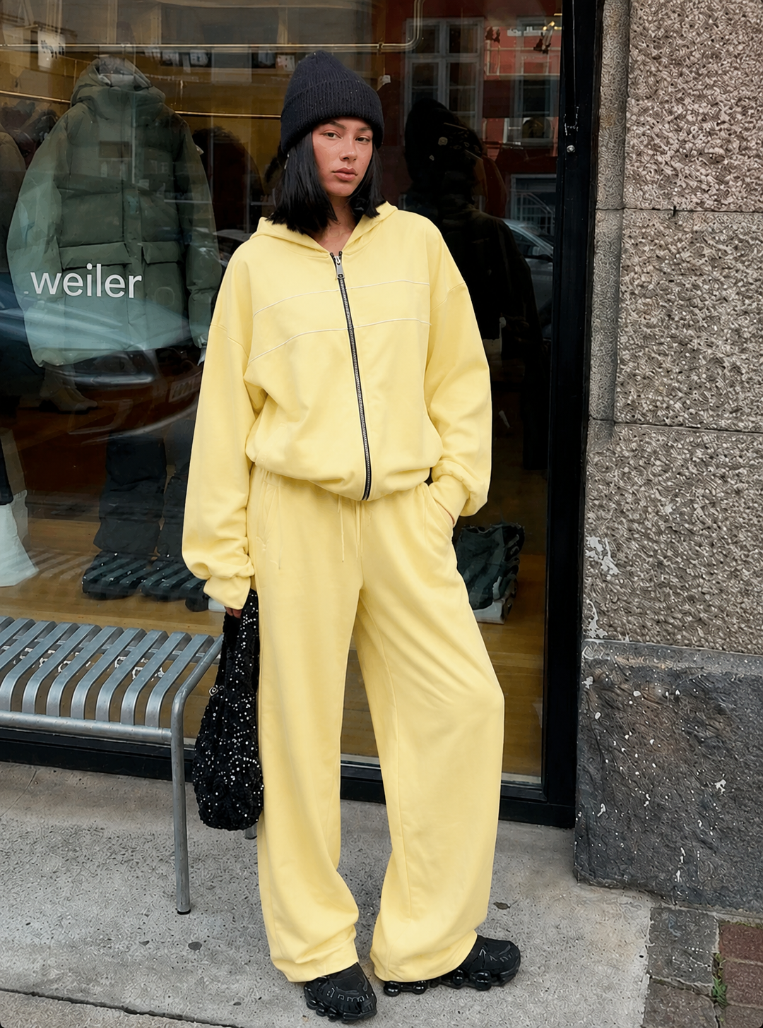URBANREVERSE Women's Trekking Set - Set Sportivo Donna Comfort Fit Hoodie Zip Wide Leg Pants Stretchy Casual Outdoor, Hooded Zip Sweatshirt, Wide Leg Pants, Elastic Comfort, Casual Daily Wear, Spring & Fall, Made in Italy