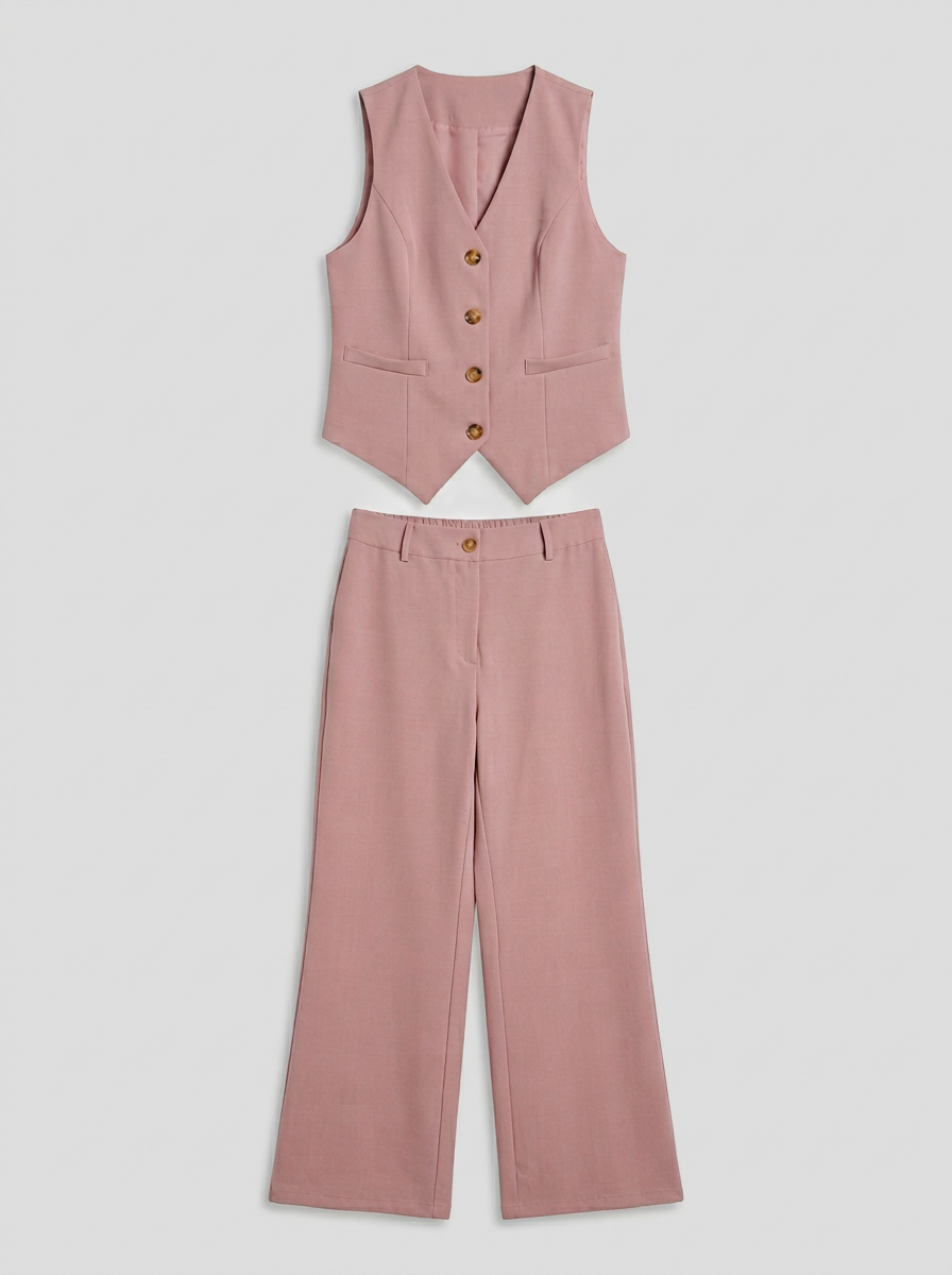 Vest Waistcoat Pants Set Women Coordinated Two Piece Set Sleeveless Blazer High Waist Wide Leg Pants Tailored Suit Elegant Office Outfit Chic Minimal Smart Casual Fashion Made in Italy