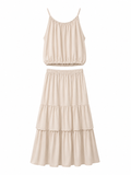URBANREVERSE Women's Two-Piece Set, Sleeveless Top, Layered Ruffle Midi Skirt, Elastic Waist, Summer Casual, Comfortable and Stylish