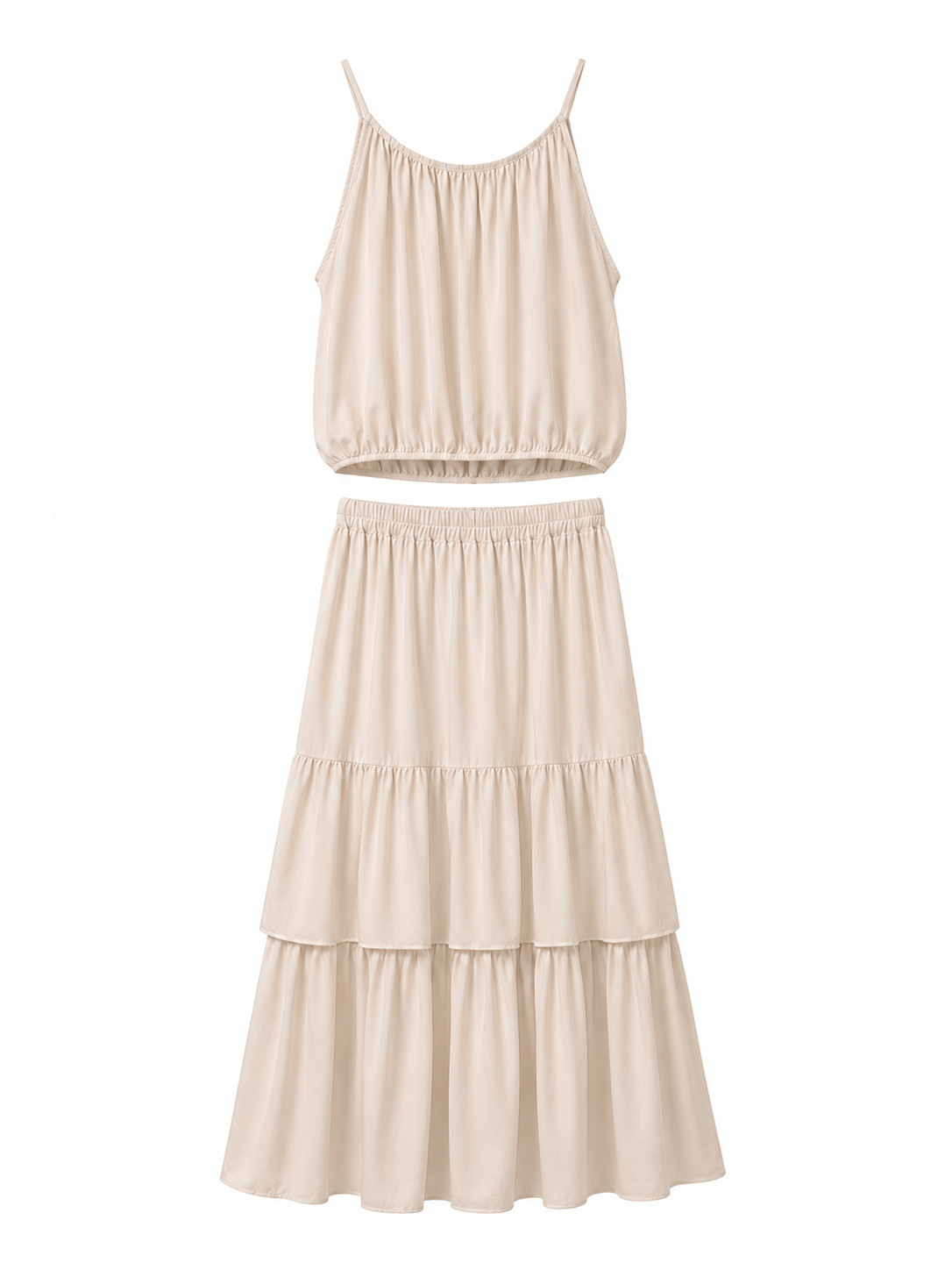 URBANREVERSE Women's Two-Piece Set, Sleeveless Top, Layered Ruffle Midi Skirt, Elastic Waist, Summer Casual, Comfortable and Stylish
