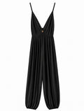 URBANREVERSE Women's Satin Effect Viscose Jumpsuit Wide Leg Harem Style Deep V Neck Sleeveless Summer Holiday Resort Wear Relaxed Fit Boho Chic Elegant Casual Outfit Beach Vacation Festival Palazzo Flowy Made in Italy