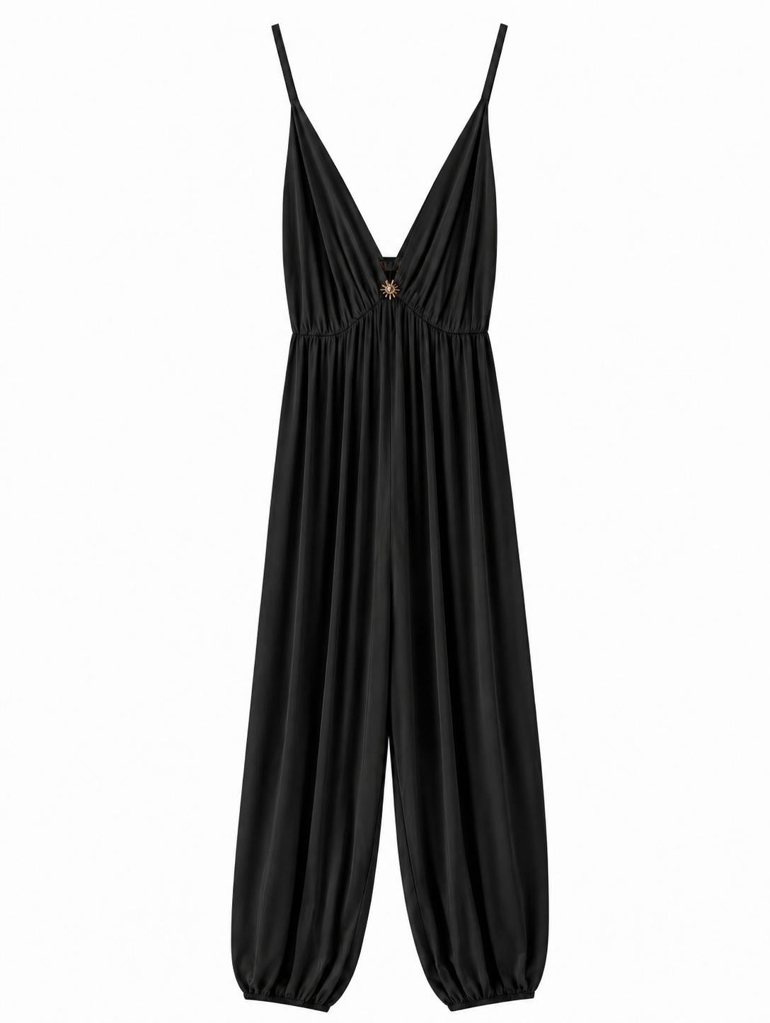 URBANREVERSE Women's Satin Effect Viscose Jumpsuit Wide Leg Harem Style Deep V Neck Sleeveless Summer Holiday Resort Wear Relaxed Fit Boho Chic Elegant Casual Outfit Beach Vacation Festival Palazzo Flowy Made in Italy
