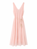 URBANREVERSE Women Lyocell Midi Maxi Dress Sleeveless V Neck A Line Dress with Rope Belt Lightweight Flowy Summer Holiday Dress Casual Elegant Beach Resort Wear Made in Italy