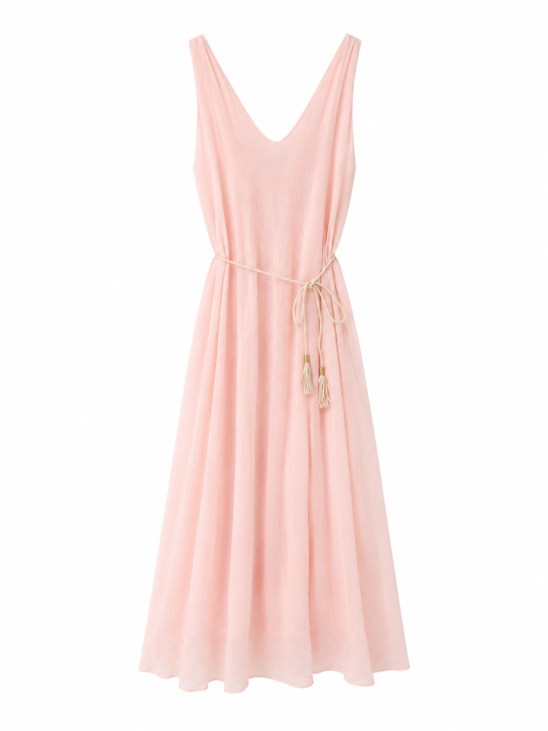 URBANREVERSE Women Lyocell Midi Maxi Dress Sleeveless V Neck A Line Dress with Rope Belt Lightweight Flowy Summer Holiday Dress Casual Elegant Beach Resort Wear Made in Italy