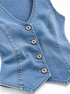 Gilet in Denim Lavato con Scollo a V e Bottoni | Stile Casual