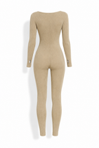 Tuta a Costine Maniche Lunghe con Scollo Quadrato | Basic Slim