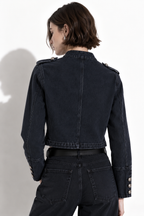 Giacca in Denim Lavato con Collo Alto e Bottoni | Stile Casual