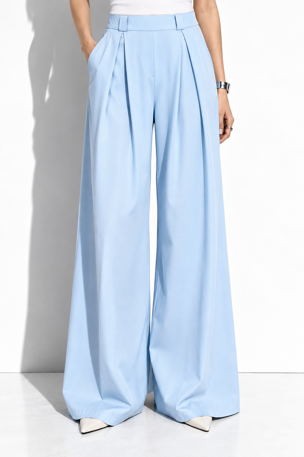 Pantaloni Palazzo a Vita Alta con Gamba Larga