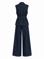 Completo in Denim con Gilet e Pantaloni a Gamba Larga