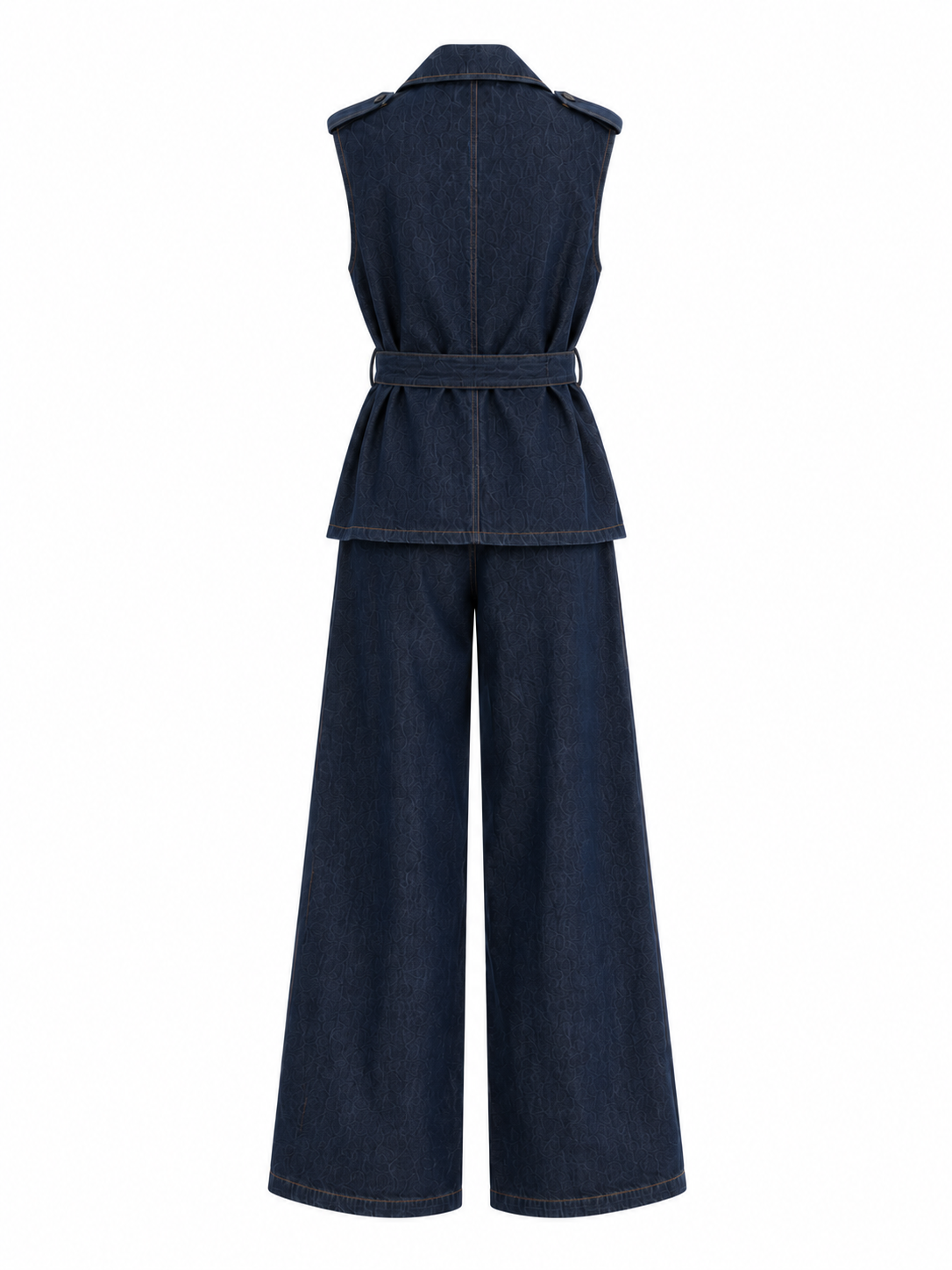 Completo in Denim con Gilet e Pantaloni a Gamba Larga