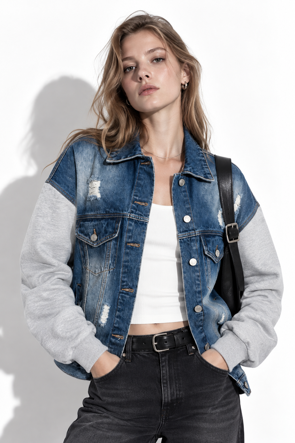 Giacca in Denim con Maniche Felpa | Stile Casual