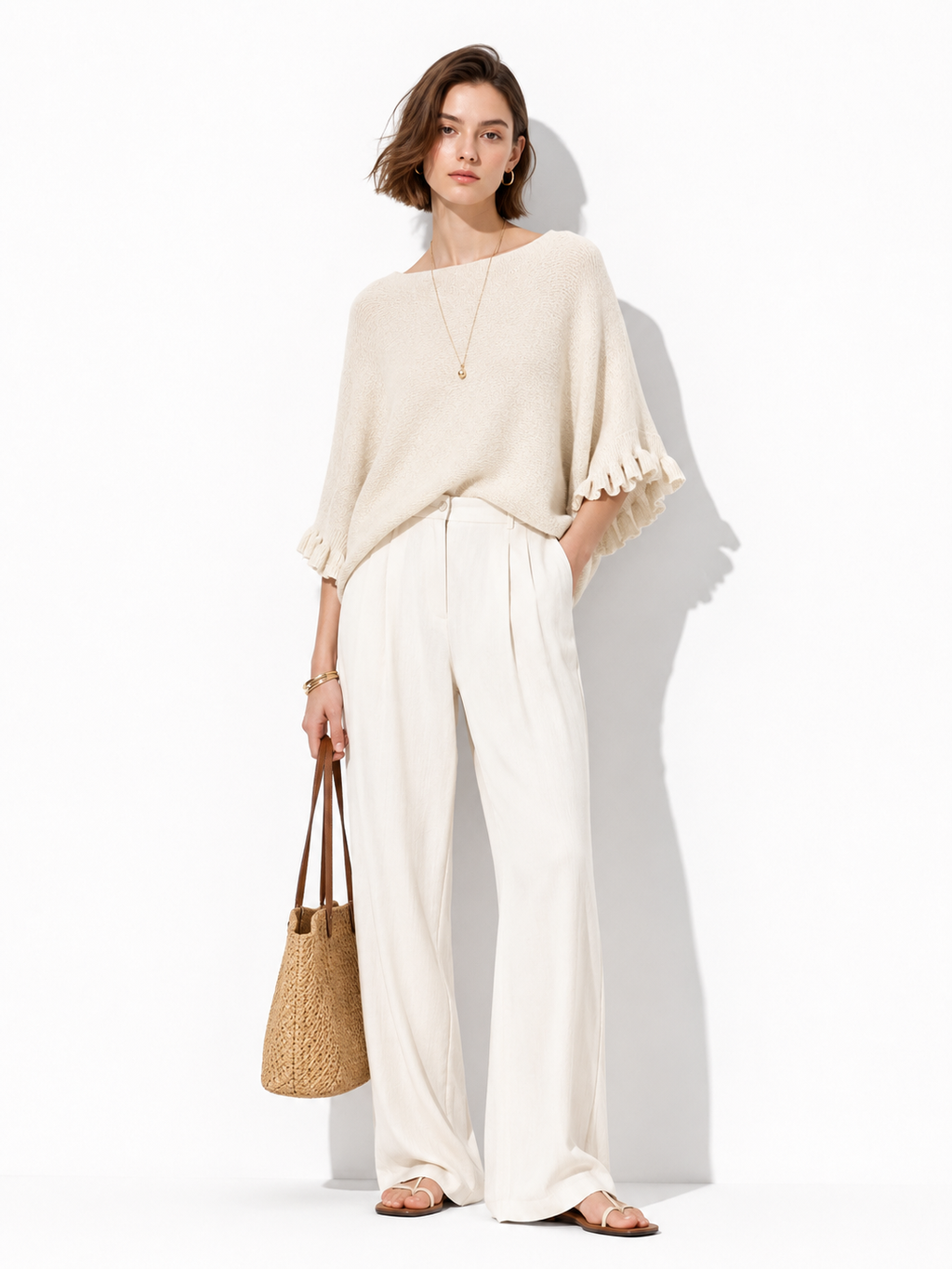 Maglia Loose a Maniche Svasate con Balze | Stile Casual