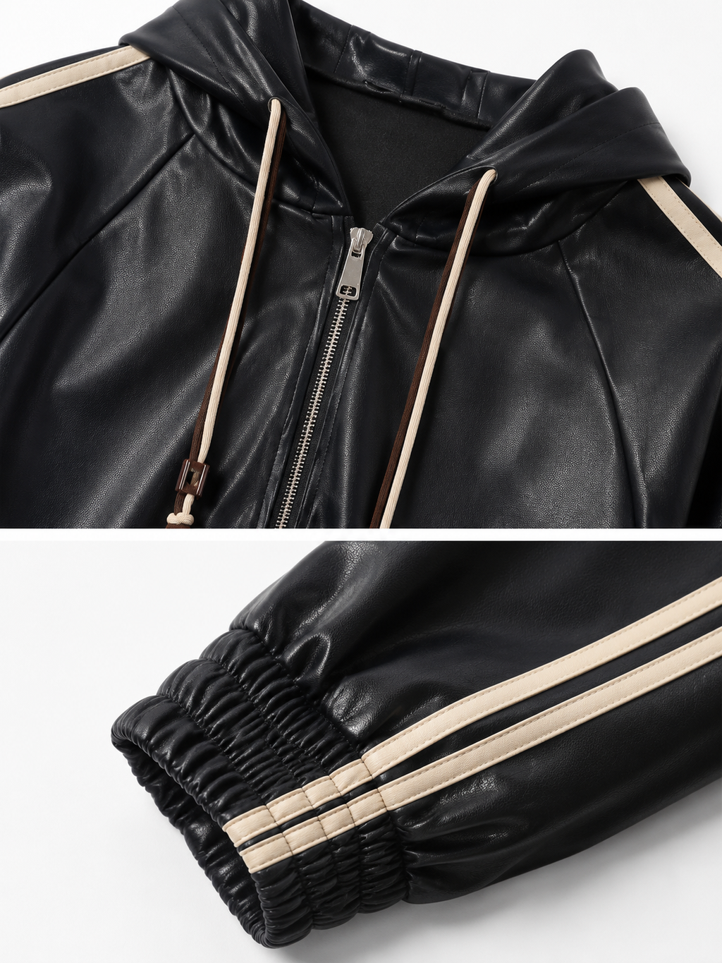 Giacca in Finta Pelle con Cappuccio e Zip | Stile Sporty