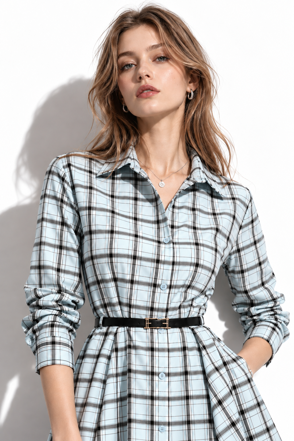 Abito Camicia a Quadri con Cintura | Stile Casual