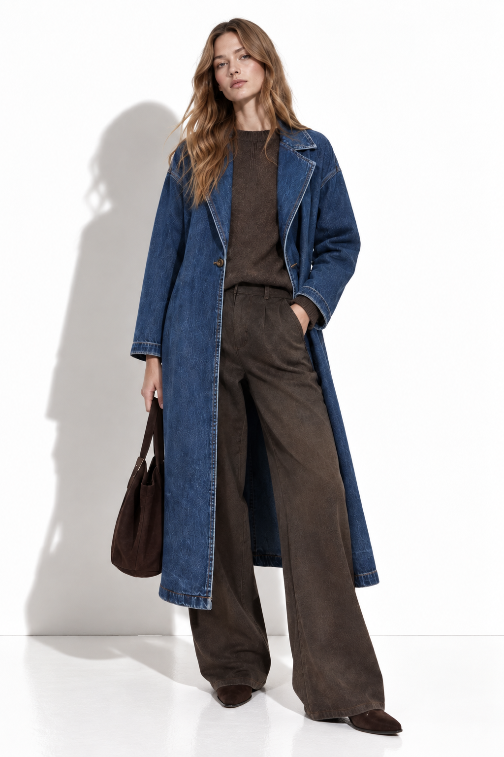 Cappotto Lungo in Denim Lavato con Collo a Risvolto | Stile Casual